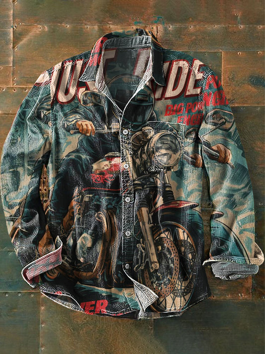 Vintage Just Ride Biker Pattern Art Print chemise de poche à manches longues pour hommes