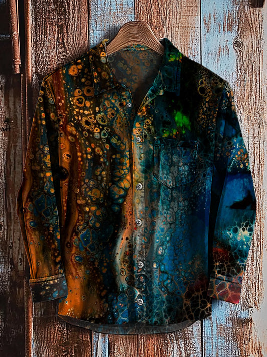 Rétro Abstrait Gradient Art Imprimer Casual Chemise à manches longues