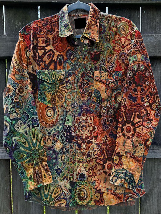 Retro Art Abstrait Graffiti Art Imprimer Chemise Décontractée à Manches Longues