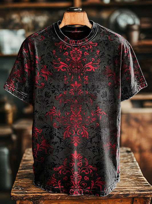 Unisex Retro Dark Floral Print Casual T-shirt lâche à manches courtes