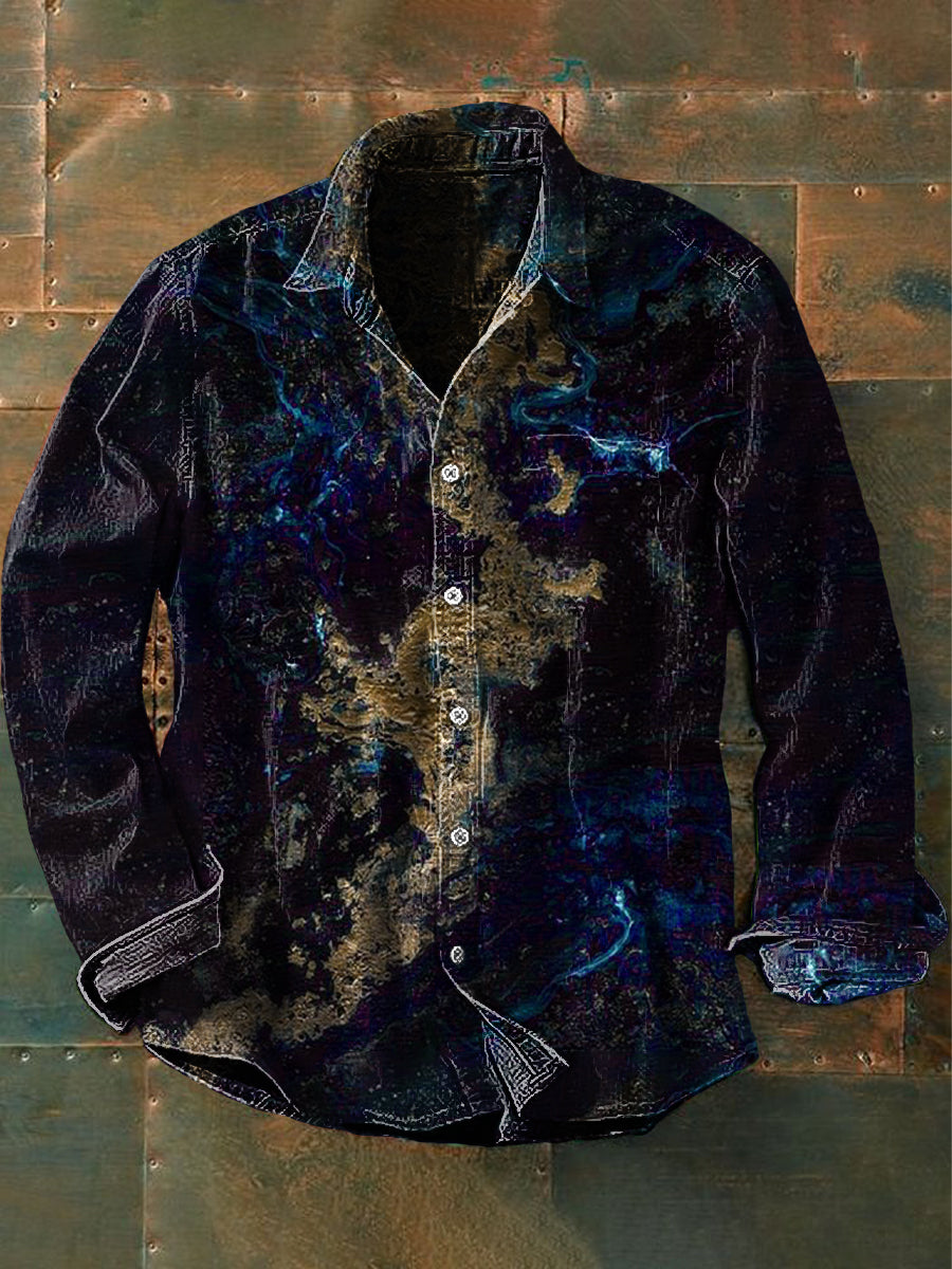 Vintage Abstract Art Ripple Print Casual Chemise à manches longues pour hommes