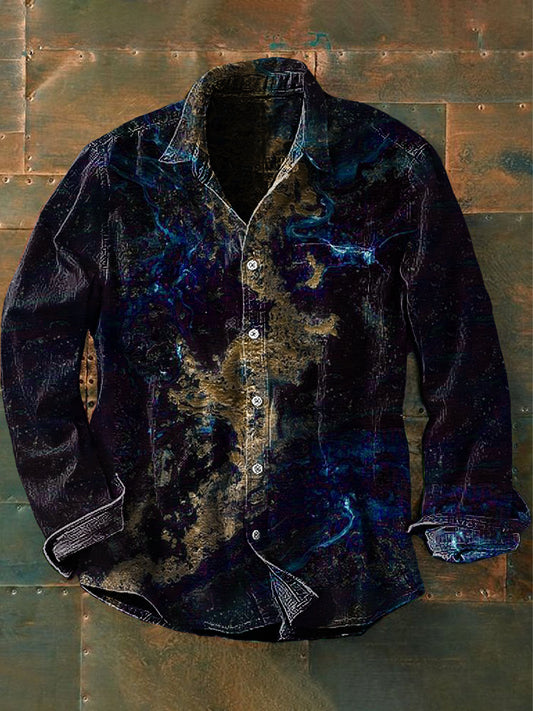 Vintage Abstract Art Ripple Print Casual Chemise à manches longues pour hommes