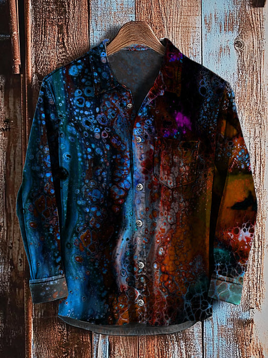 Rétro Abstrait Gradient Art Imprimer Casual Chemise à manches longues