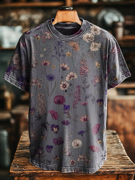 T-shirt unisexe à manches courtes décontracté rétro imprimé floral