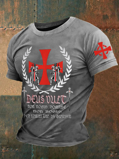 Croisés catholiques Deus vult God Wills It T-shirt imprimé pour hommes