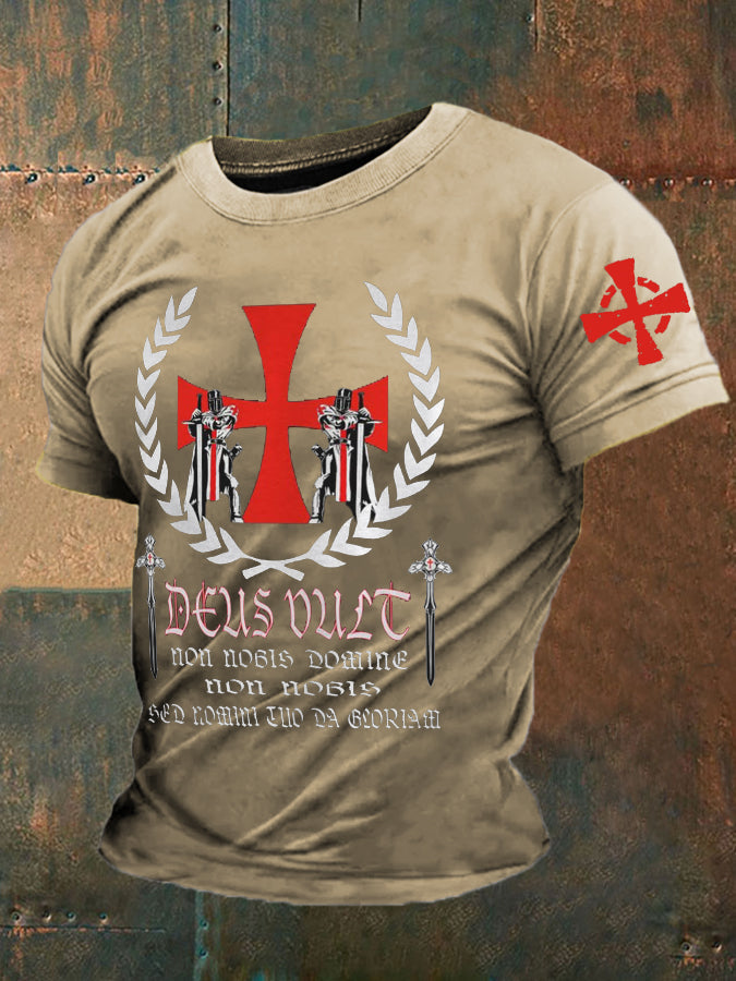 Croisés catholiques Deus vult God Wills It T-shirt imprimé pour hommes