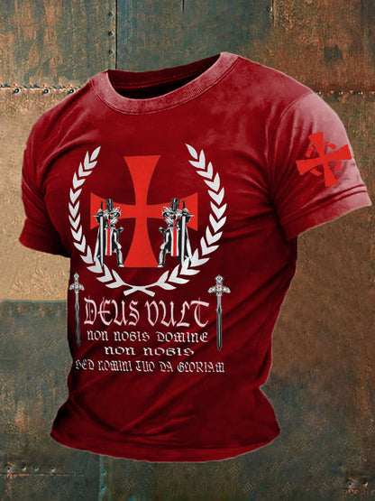 Croisés catholiques Deus vult God Wills It T-shirt imprimé pour hommes