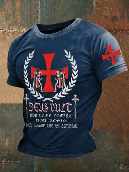 Croisés catholiques Deus vult God Wills It T-shirt imprimé pour hommes