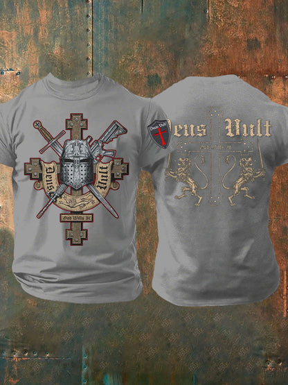 T-shirt imprimé croisés catholiques Deus Vult pour hommes