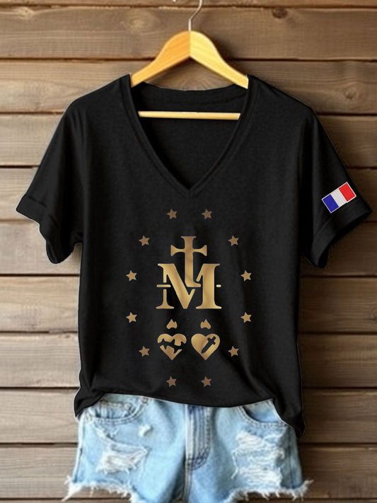 T-shirt imprimé catholique Saint-Cœur pour femmes
