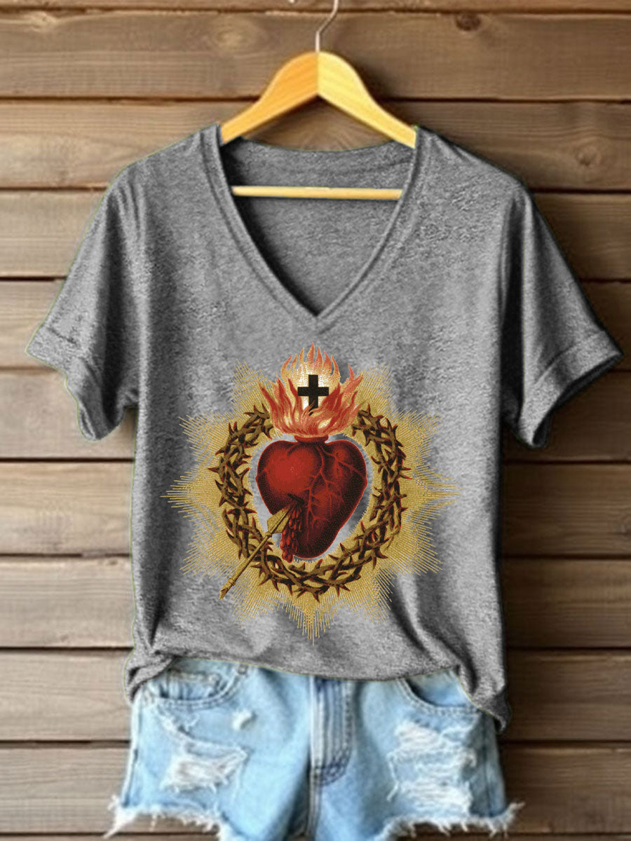 T-shirt imprimé catholique Saint-Cœur pour femmes