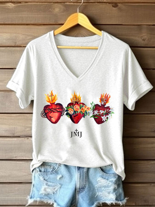 T-shirt imprimé catholique Saint-Cœur pour femmes