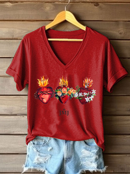 T-shirt imprimé catholique Saint-Cœur pour femmes