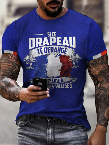 T-shirt imprimé à manches courtes Si Ce Drapeau Te Dérange Homme Bleu / S