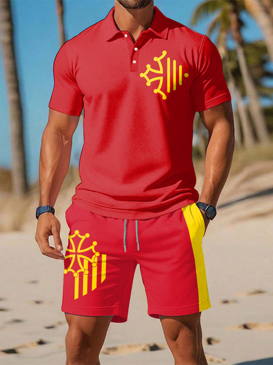 Ensembles de polo imprimé drapeau Occitanie pour hommes