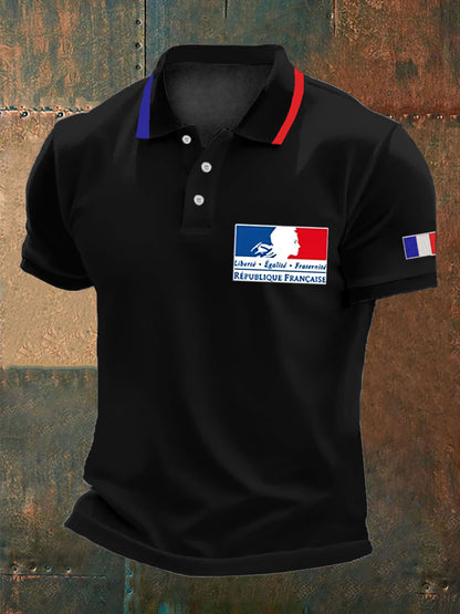 Polo à imprimé France Liberty Equality Fraternity pour homme