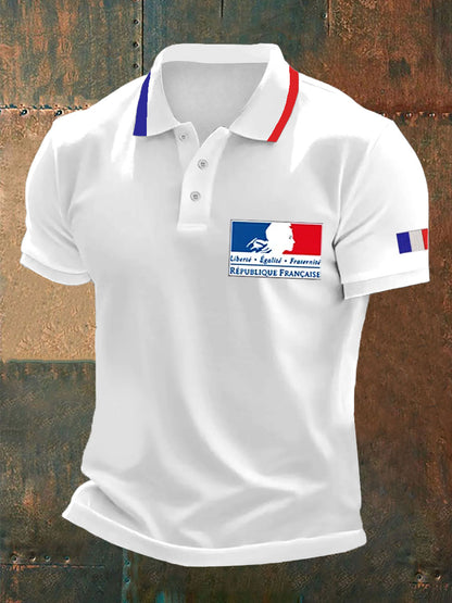 Polo à imprimé France Liberty Equality Fraternity pour homme