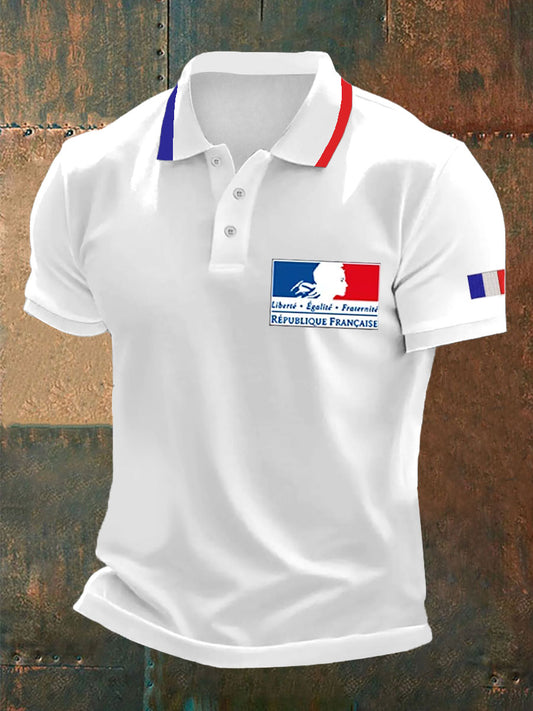 Polo à imprimé France Liberty Equality Fraternity pour homme