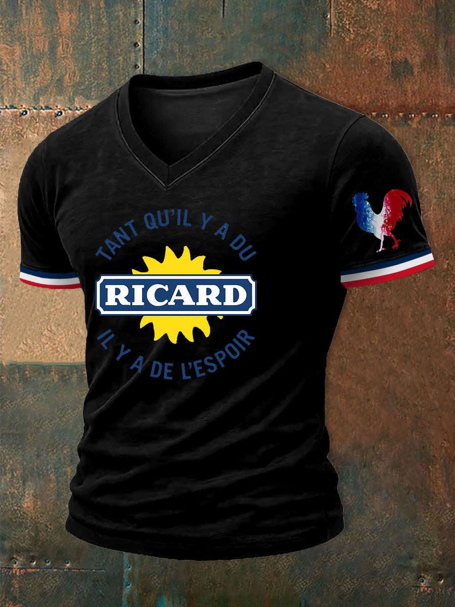 T-shirt à manches courtes à col en V imprimé tant qu'il y a a du Ricard Homme