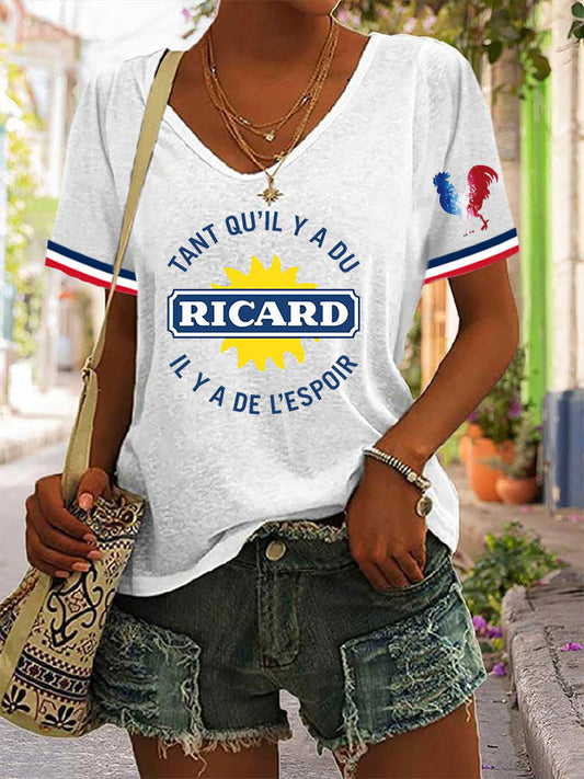 T-shirt à col en V Femme Tant Qu'il Y A Du Ricard