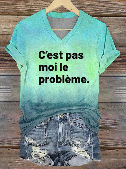 T-shirt col V imprimé C'est pas moi le pro