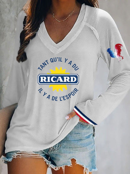 T-shirt à manches longues à col double couche Tant Qu'il Y A Du Ricard Femme