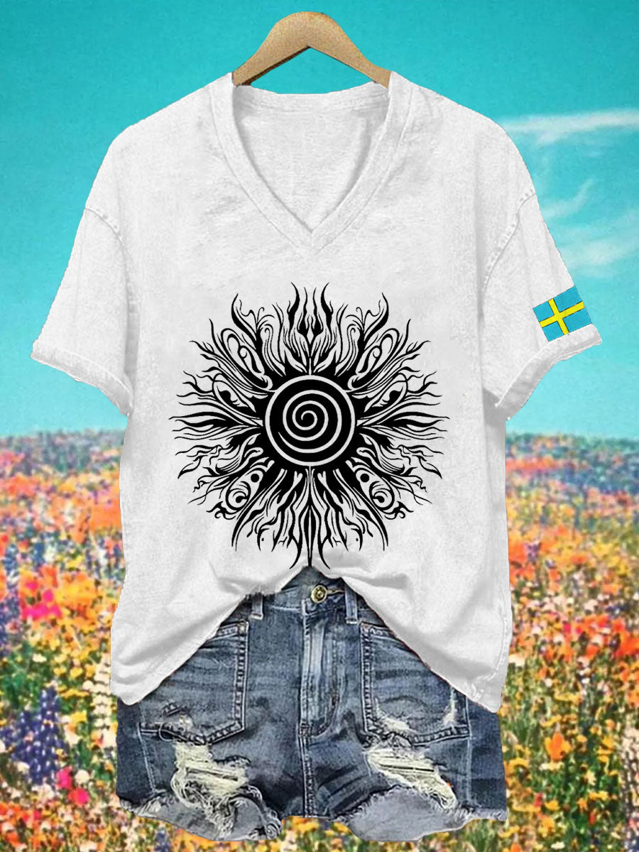 T-shirt à col V imprimé Midsummer Femme