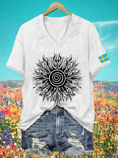 T-shirt à col V imprimé Midsummer Femme