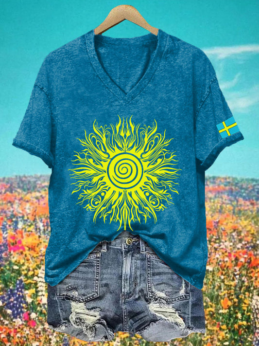 T-shirt à col V imprimé Midsummer Femme