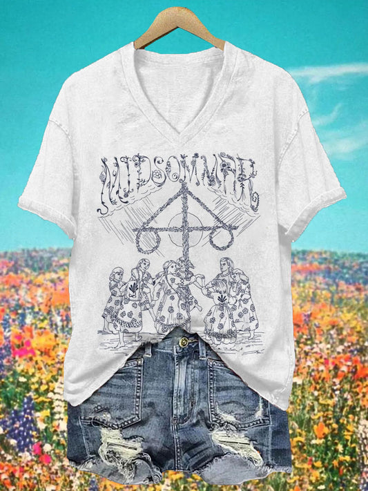 T-shirt à col V imprimé Midsummer Femme