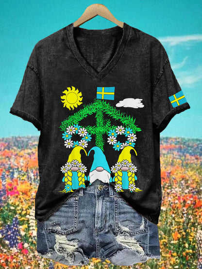 T-shirt à col V imprimé Midsummer Femme