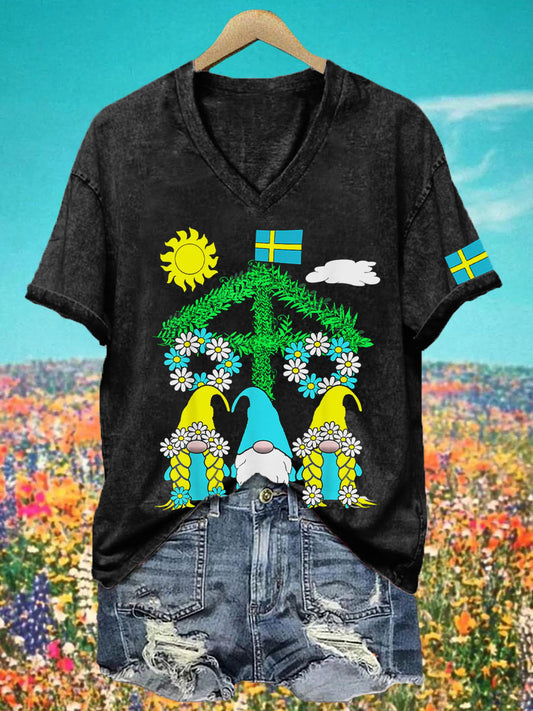 T-shirt à col V imprimé Midsummer Femme