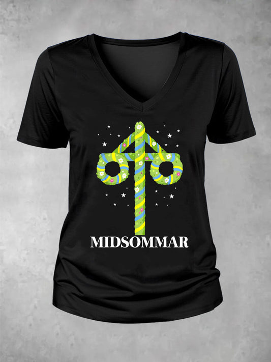 T-shirt décontracté imprimé Midsummer pour femmes
