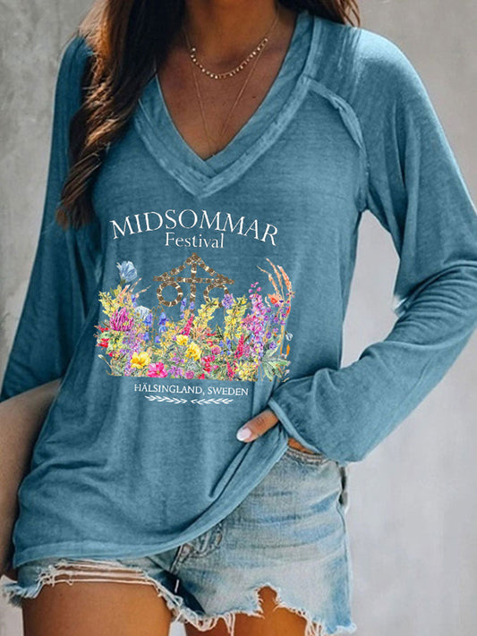 T-shirt décontracté imprimé Midsummer pour femmes