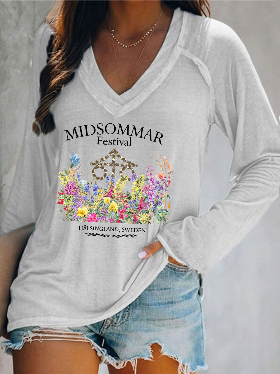 T-shirt décontracté imprimé Midsummer pour femmes