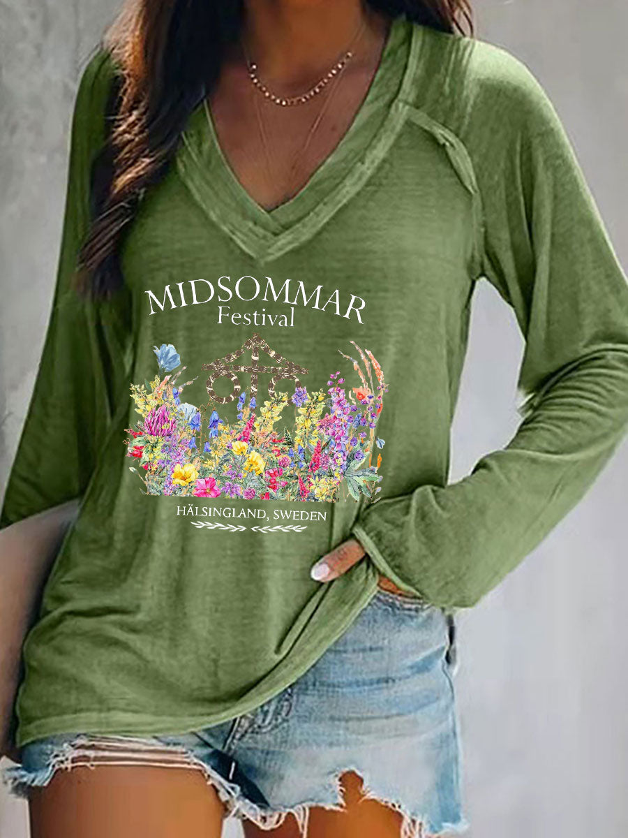 T-shirt décontracté imprimé Midsummer pour femmes