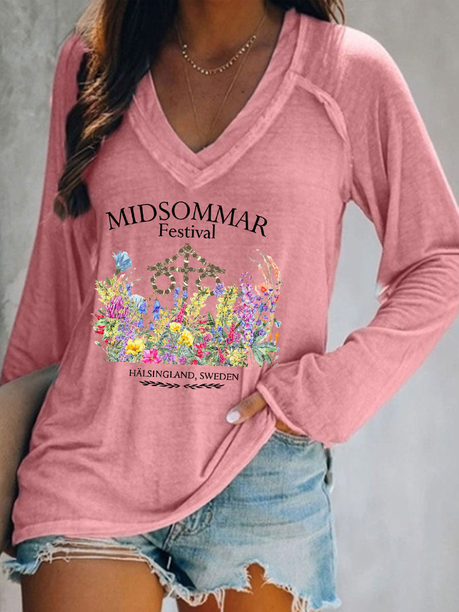 T-shirt décontracté imprimé Midsummer pour femmes