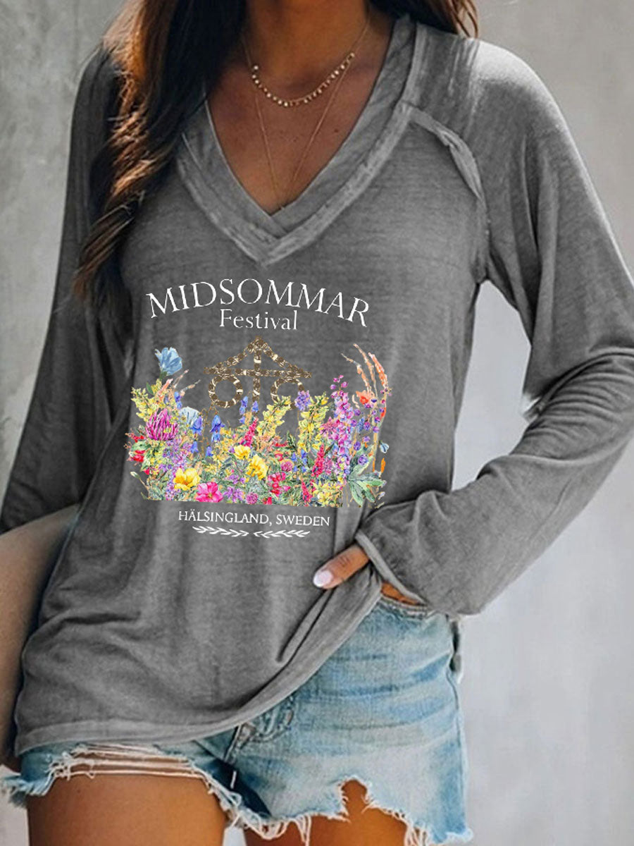 T-shirt décontracté imprimé Midsummer pour femmes