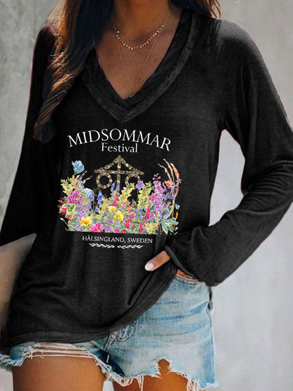 T-shirt décontracté imprimé Midsummer pour femmes