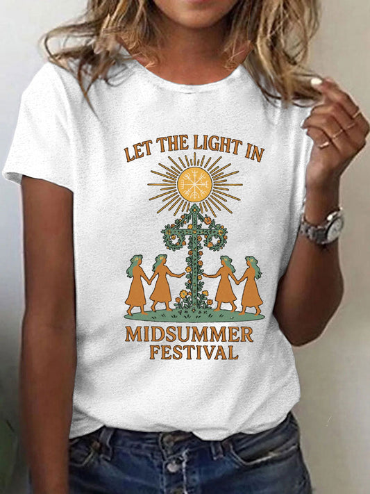 T-shirt décontracté imprimé Midsummer pour femmes