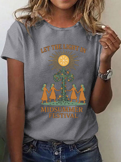 T-shirt décontracté imprimé Midsummer pour femmes