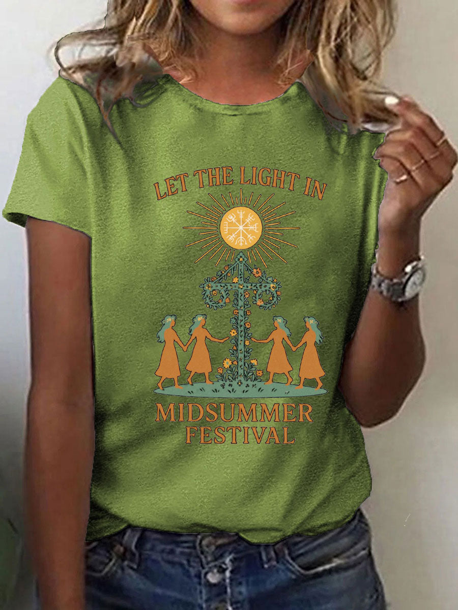 T-shirt décontracté imprimé Midsummer pour femmes