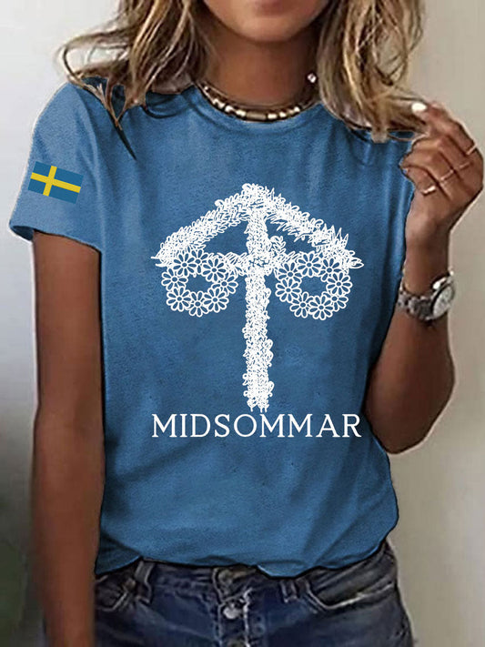 T-shirt décontracté imprimé Midsummer pour femmes
