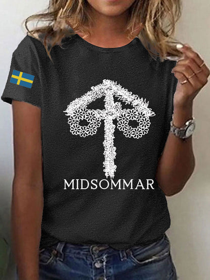 T-shirt décontracté imprimé Midsummer pour femmes