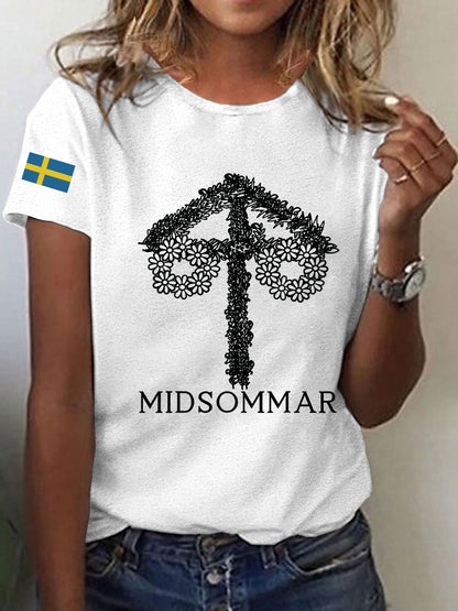 T-shirt décontracté imprimé Midsummer pour femmes