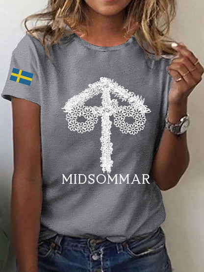T-shirt décontracté imprimé Midsummer pour femmes