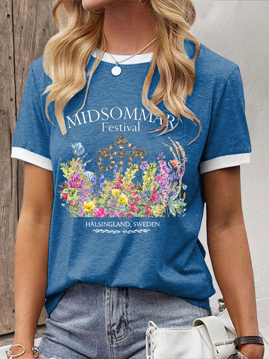 T-shirt décontracté imprimé Midsummer pour femmes