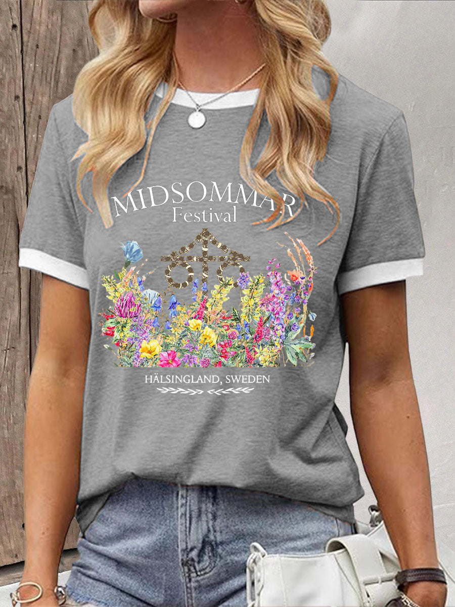 T-shirt décontracté imprimé Midsummer pour femmes