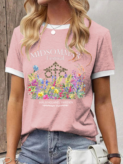 T-shirt décontracté imprimé Midsummer pour femmes