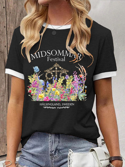 T-shirt décontracté imprimé Midsummer pour femmes